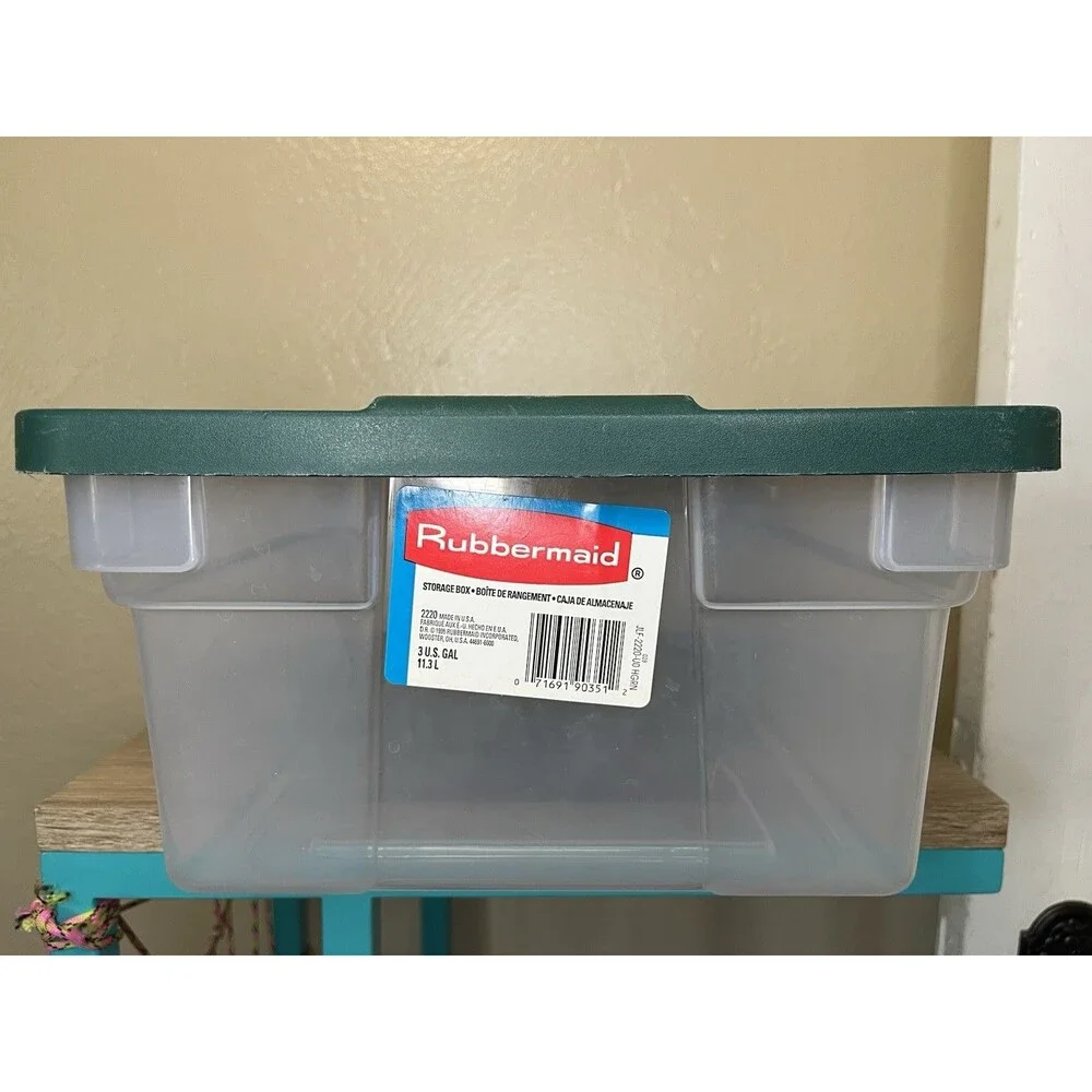 Vintage Rubbermaid Sheer Green Storage Box Container & Lid #0135 14x9x6